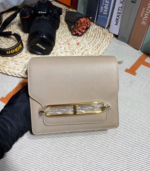 Hermes Roulis Mini 19cm Bag Light Grey Imported Leather Golden Metal