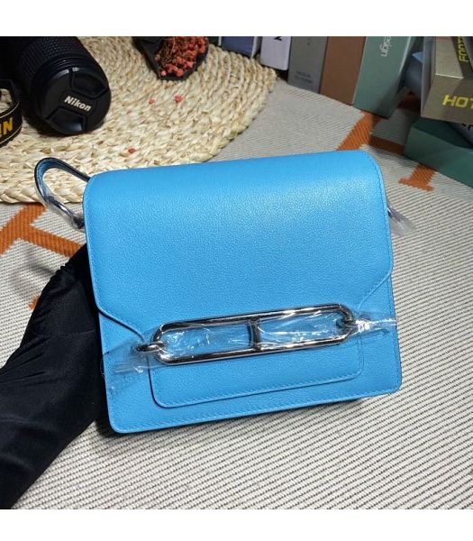 Hermes Roulis Mini 19cm Bag North Blue Imported Leather Silver Metal