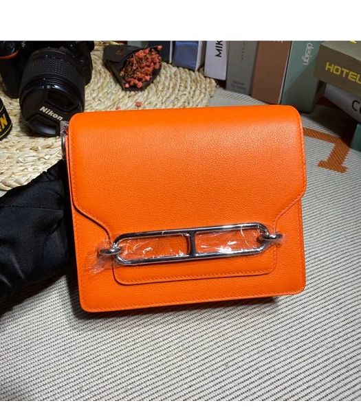 Hermes Roulis Mini 19cm Bag Orange Imported Leather Silver Metal