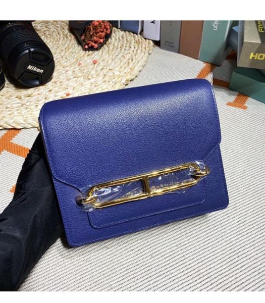 Hermes Roulis Mini 19cm Bag Sapphire Blue Imported Leather Golden Metal