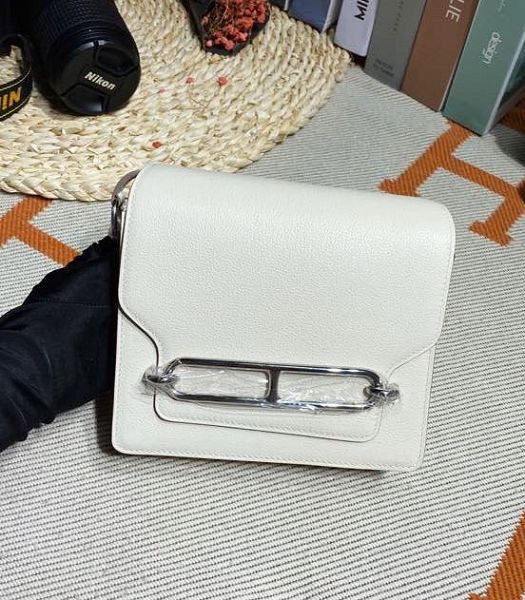 Hermes Roulis Mini 19cm Bag White Imported Leather Silver Metal