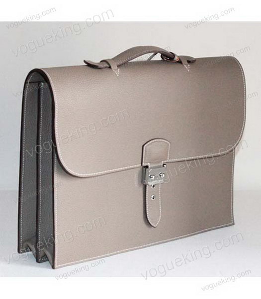 Hermes Sac A Depeche Bovine Jugular Veins Briefcase in Grey-1