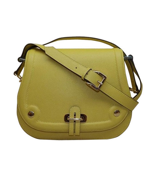 Hermes Saffiano Leather Lemon Yellow Shoulder Bag