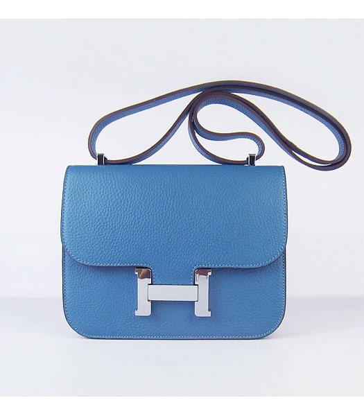Hermes Silver Lock Messenger Bag Middle Blue