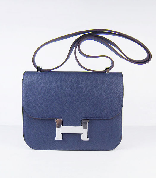 Hermes Silver Lock Messenger Bag Middle Dark Blue