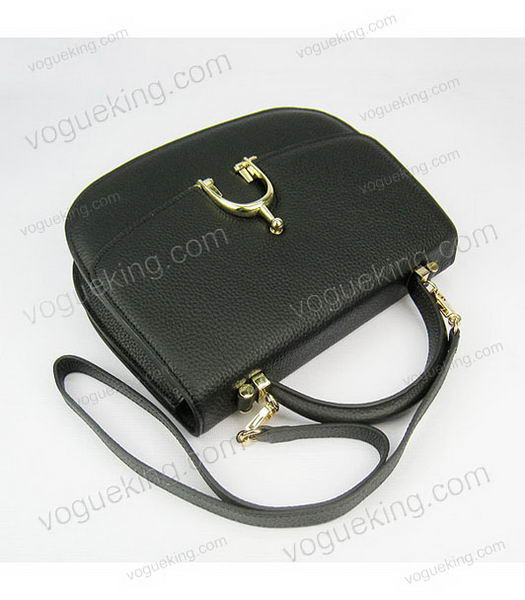 Hermes Single Handles Messenger Bag Black Calfskin Golden Metal-4