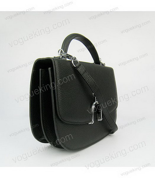 Hermes Single Handles Messenger Bag Black Calfskin Silver Metal-1