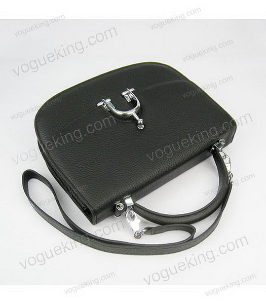 Hermes Single Handles Messenger Bag Black Calfskin Silver Metal-4