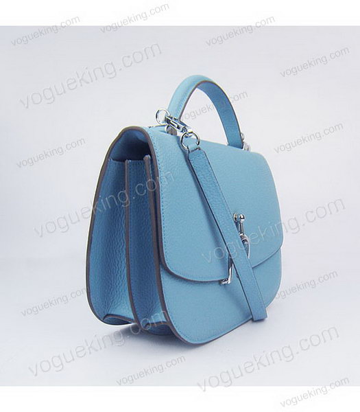 Hermes Single Handles Messenger Bag Light Blue Calfskin Silver Metal-1