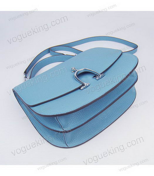Hermes Single Handles Messenger Bag Light Blue Calfskin Silver Metal-3