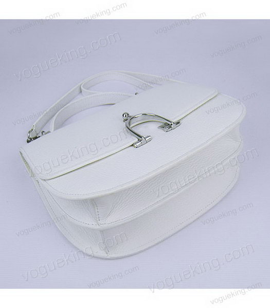 Hermes Single Handles Messenger Bag White Calfskin Leather With Silver Metal-3