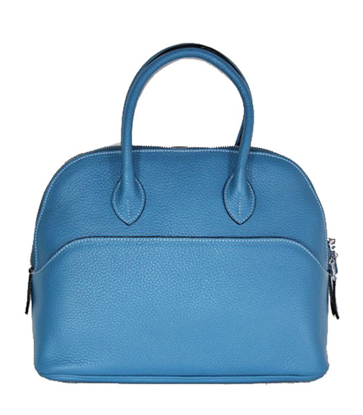 Hermes Small Bolide Togo Leather Tote Bag in Blue