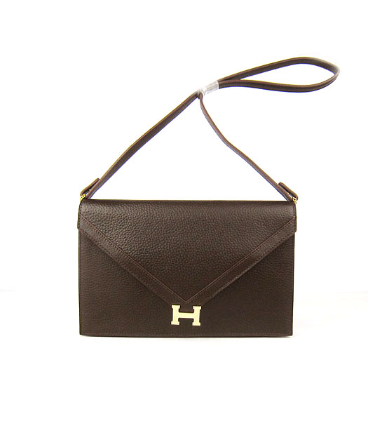 Hermes Small Envelope Message Bag Dark Coffee Leather with Gold Hardware