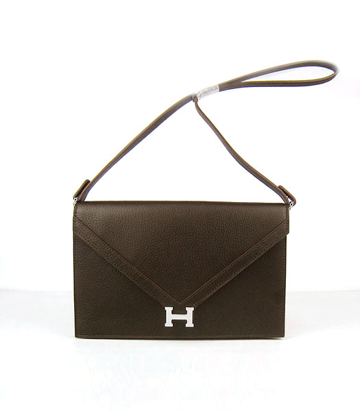Hermes Small Envelope Message Bag Dark Coffee Leather with Silver Hardware