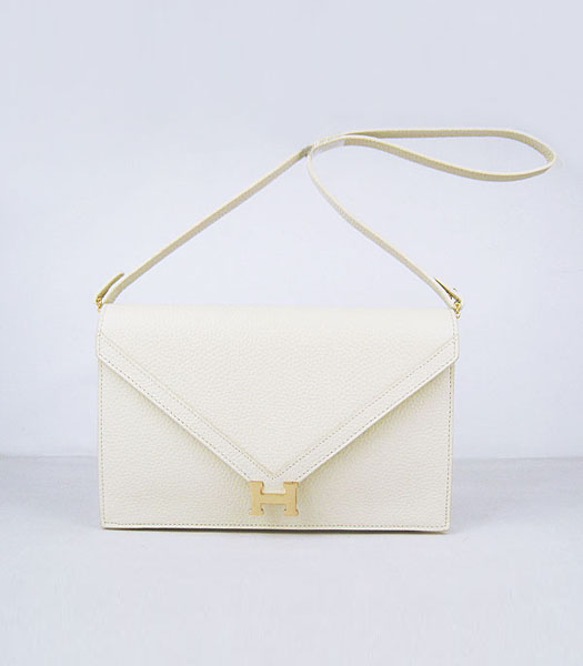 Hermes Small Envelope Message Bag Offwhite Leather with Gold Hardware
