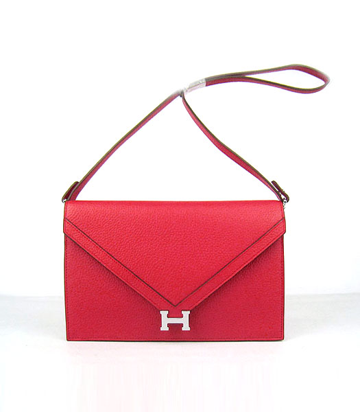 Hermes Small Envelope Message Bag Red Leather with Silver Hardware