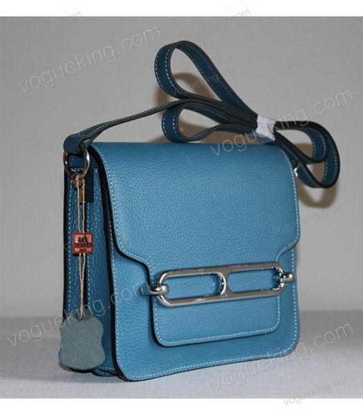 Hermes Small Messenger Bag Blue Togo Leather Silver Metal-2