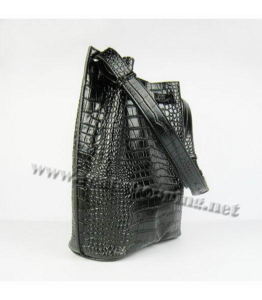 Hermes So Kelly 24cm Bag Black Croc Leather Silver Metal-1