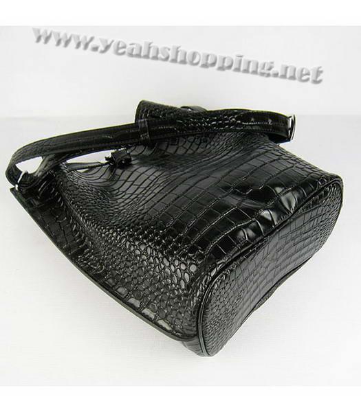 Hermes So Kelly 24cm Bag Black Croc Leather Silver Metal-3
