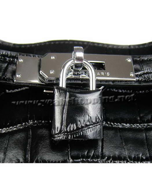 Hermes So Kelly 24cm Bag Black Croc Leather Silver Metal-4