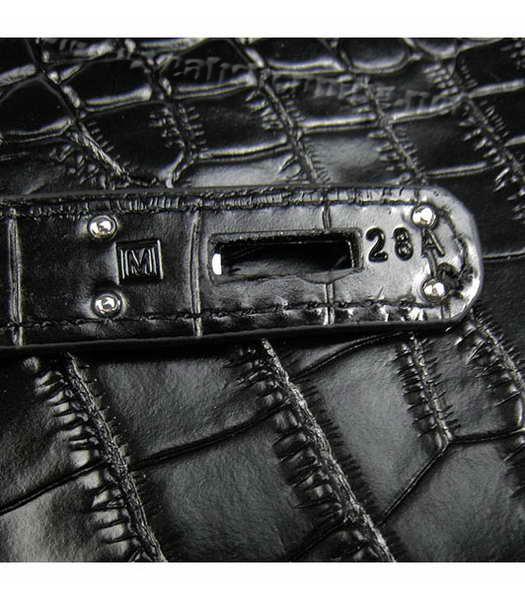 Hermes So Kelly 24cm Bag Black Croc Leather Silver Metal-5