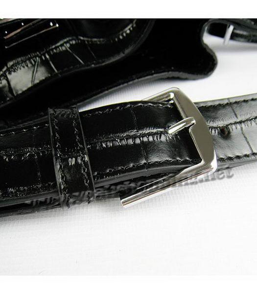 Hermes So Kelly 24cm Bag Black Croc Leather Silver Metal-6