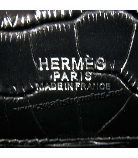 Hermes So Kelly 24cm Bag Black Croc Leather Silver Metal-8