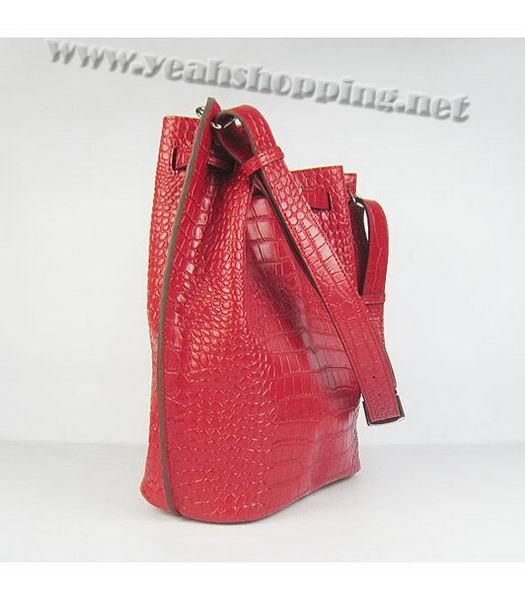 Hermes So Kelly 24cm Bag Red Croc Leather Silver Metal-1