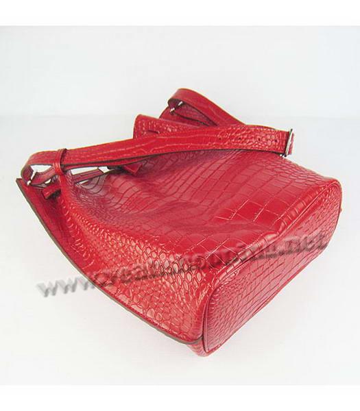 Hermes So Kelly 24cm Bag Red Croc Leather Silver Metal-3