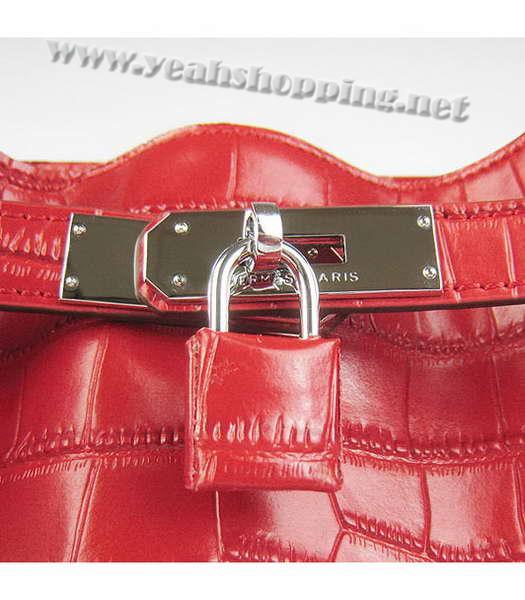 Hermes So Kelly 24cm Bag Red Croc Leather Silver Metal-4