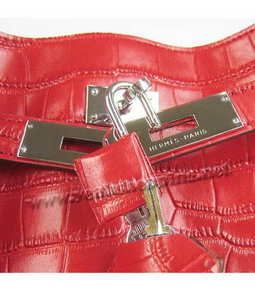 Hermes So Kelly 24cm Bag Red Croc Leather Silver Metal-5