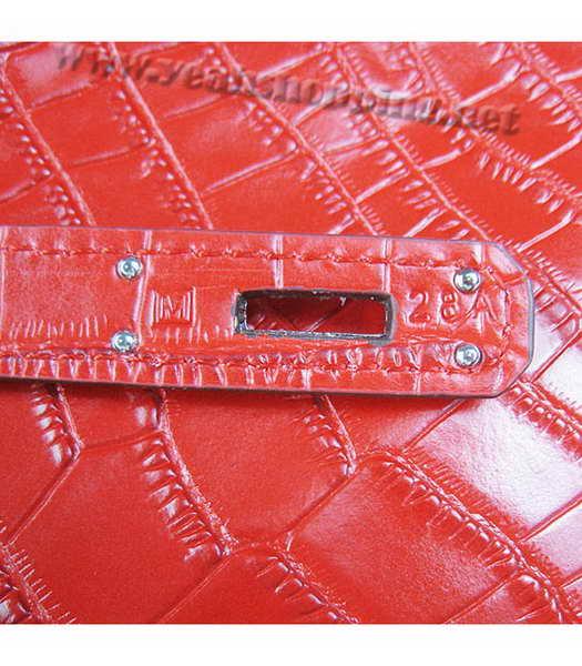 Hermes So Kelly 24cm Bag Red Croc Leather Silver Metal-6