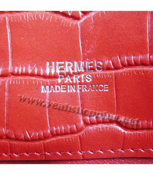 Hermes So Kelly 24cm Bag Red Croc Leather Silver Metal-8