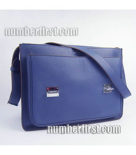 Hermes Steve Medium Togo Leather Messenger Bag Dark Blue-5