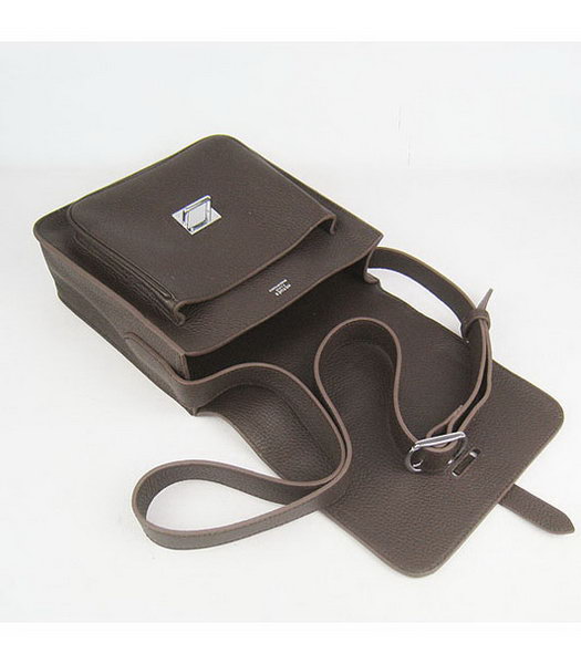 Hermes Steve Togo Leather Messenger Bag Dark Coffee-4