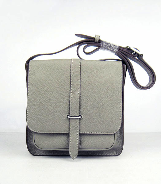 Hermes Steve Togo Leather Messenger Bag Grey