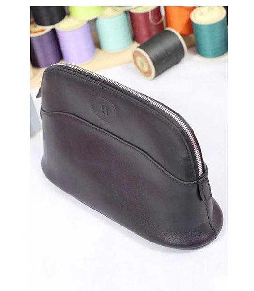Hermes Swift Leather Zipper Cosmetic Bag Black