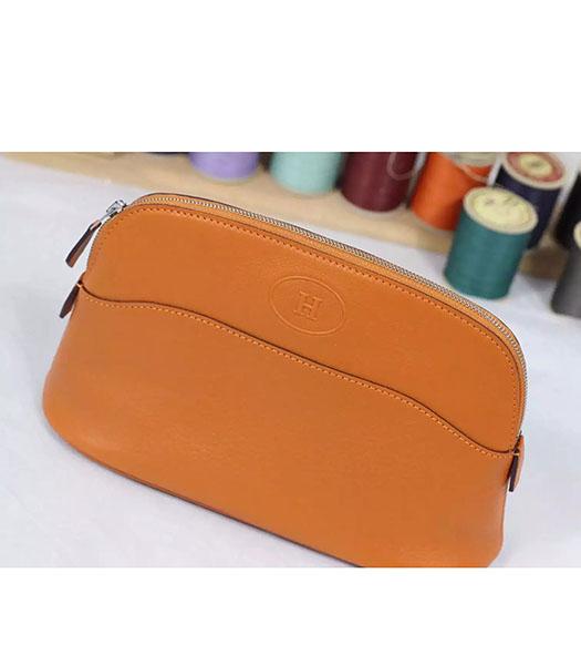 Hermes Swift Leather Zipper Cosmetic Bag Orange