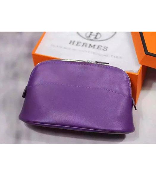 Hermes Swift Leather Zipper Cosmetic Bag Purple