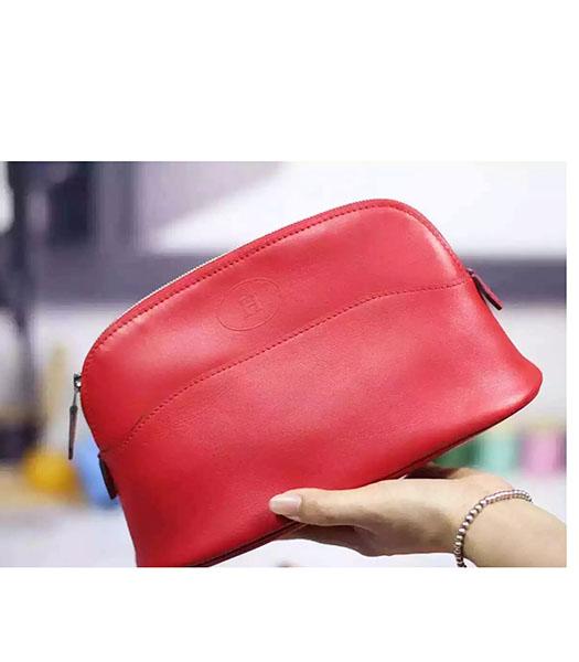 Hermes Swift Leather Zipper Cosmetic Bag Red