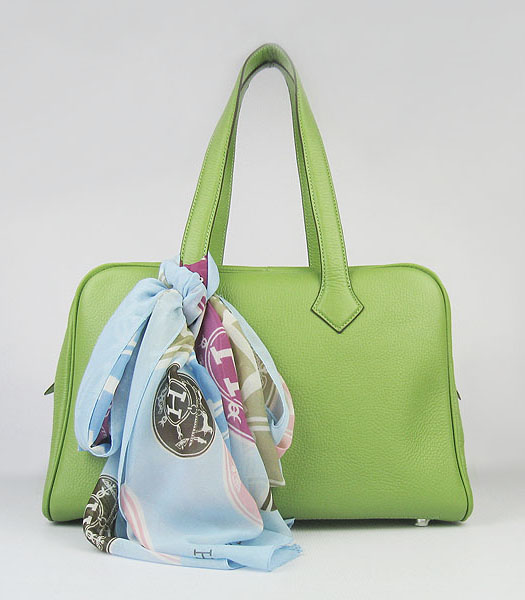 Hermes Victoria II Tote Bag Green Leather with Scarf