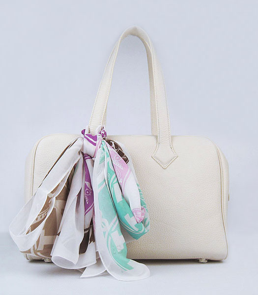Hermes Victoria II Tote Bag Offwhite Leather with Scarf
