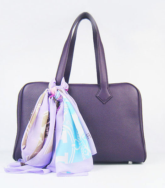Hermes Victoria II Tote Bag Purple Leather with Scarf