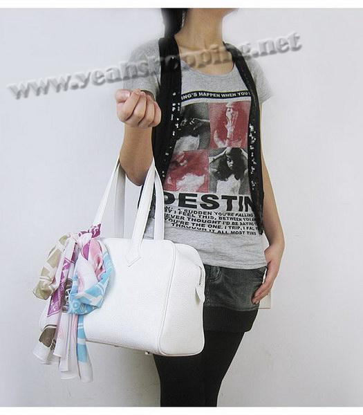 Hermes Victoria II Tote Bag White Leather with Scarf-9