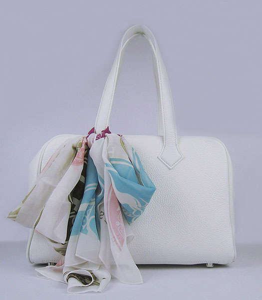 Hermes Victoria II Tote Bag White Leather with Scarf