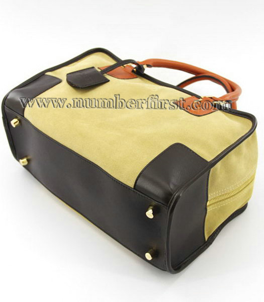 Loewe Amazone Nubuck Suede Leather Bag in Earth Yellow_Dark Coffee_Orange-4