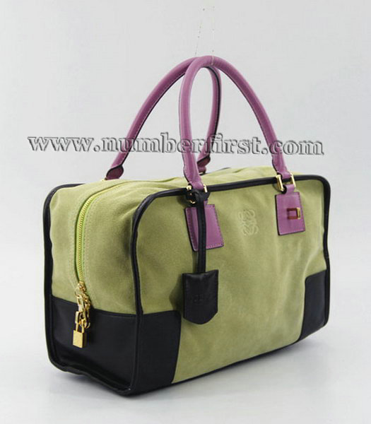Loewe Amazone Nubuck Suede Leather Bag in Green_Dark Coffee_Fuchsia-1