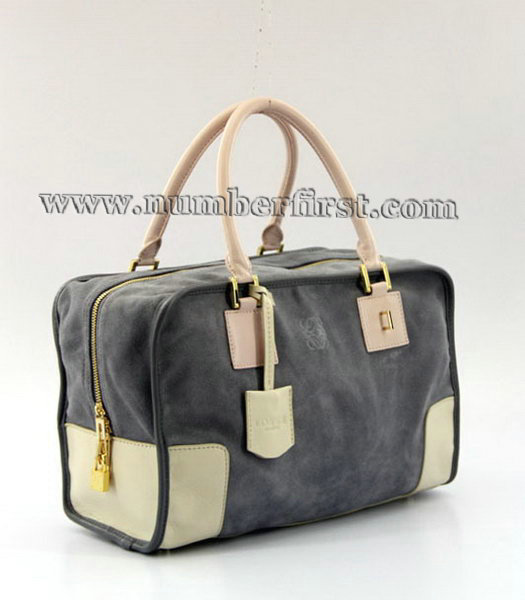 Loewe Amazone Nubuck Suede Leather Bag in Grey_Apricot_Pink-1
