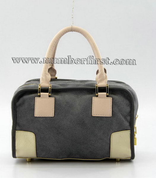 Loewe Amazone Nubuck Suede Leather Small Bag in Grey_Apricot_Pink-2