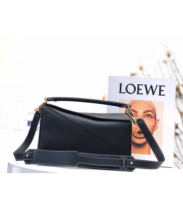 Loewe Black Original Litchi Veins Calfskin Leather Medium Puzzle Bag